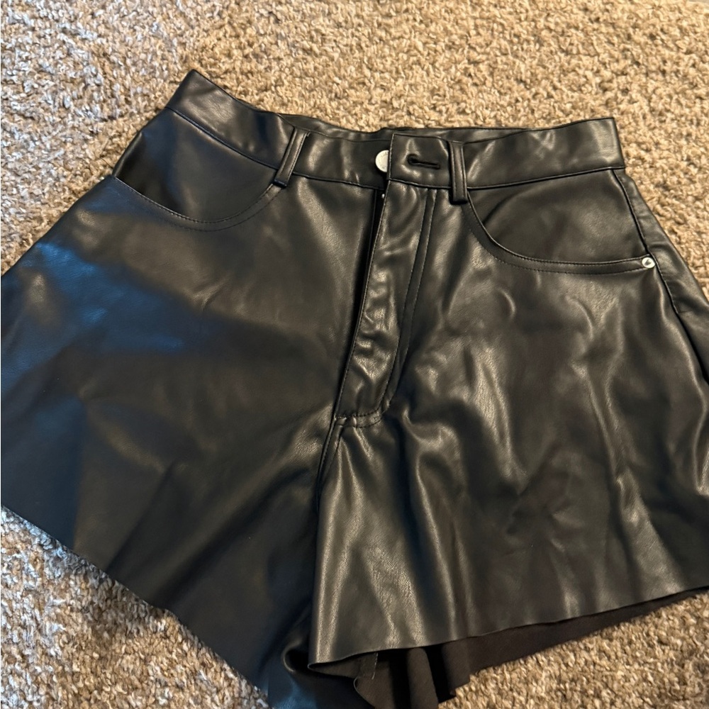 WeWoreWhat High Waist Black Leather Women Shorts